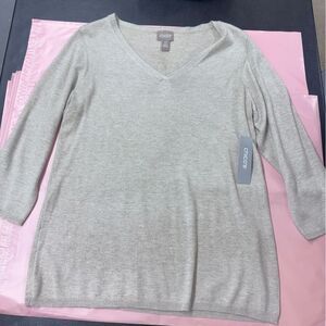 Chico’s Touch of Cashmere V-Neck Sweater – Size 0 (Small) NWT – Heather Oatmeal
